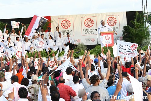 Supporters at the Congress of the People rally at Trincity