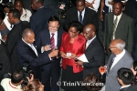 The President, Prime Minister Patrick Manning, Hazel Manning and their son toast the official opening of the National Academy for the Performing Arts