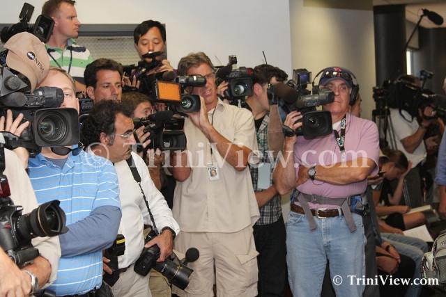 Media in the corridor of Arapahoe County District Court