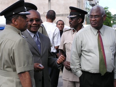 Mayor of Port of Spain Muchinson Brown and Minister of National Security Martin Joseph at the site of the Explosion